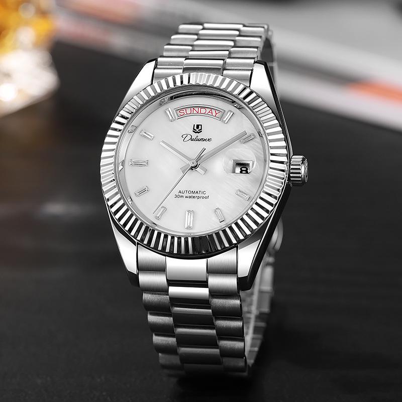 Durlanwei Белые Звездные Двойные Бревна Автоматические Мужские Деловые Модные Водонепроницаемые Часы