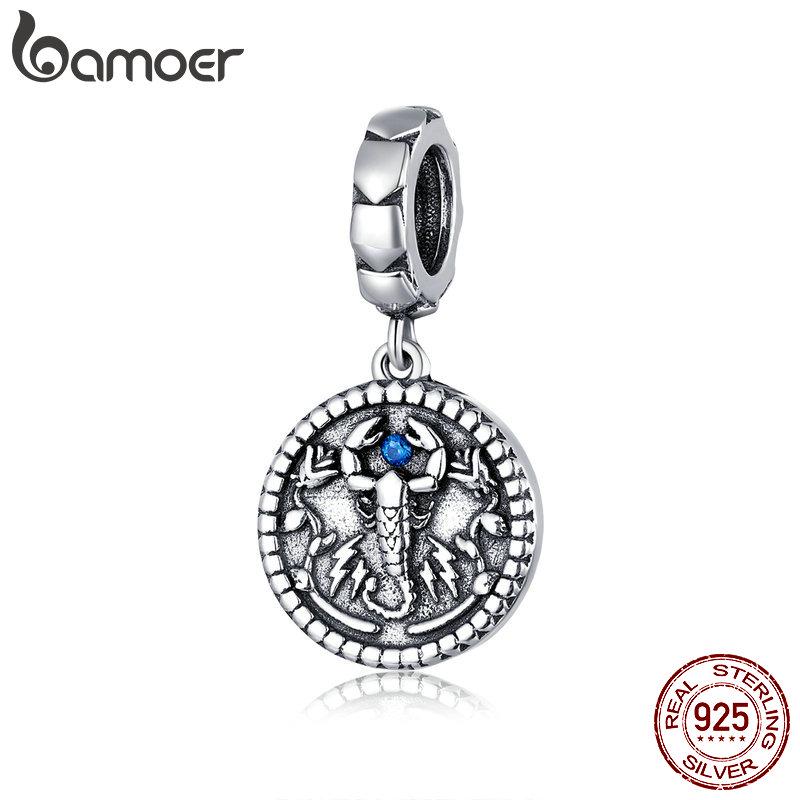 BAMOER Authentic 925 Sterling Silver Mysterious Scorpion Vintage Pendant Charm for Original Bracelet
