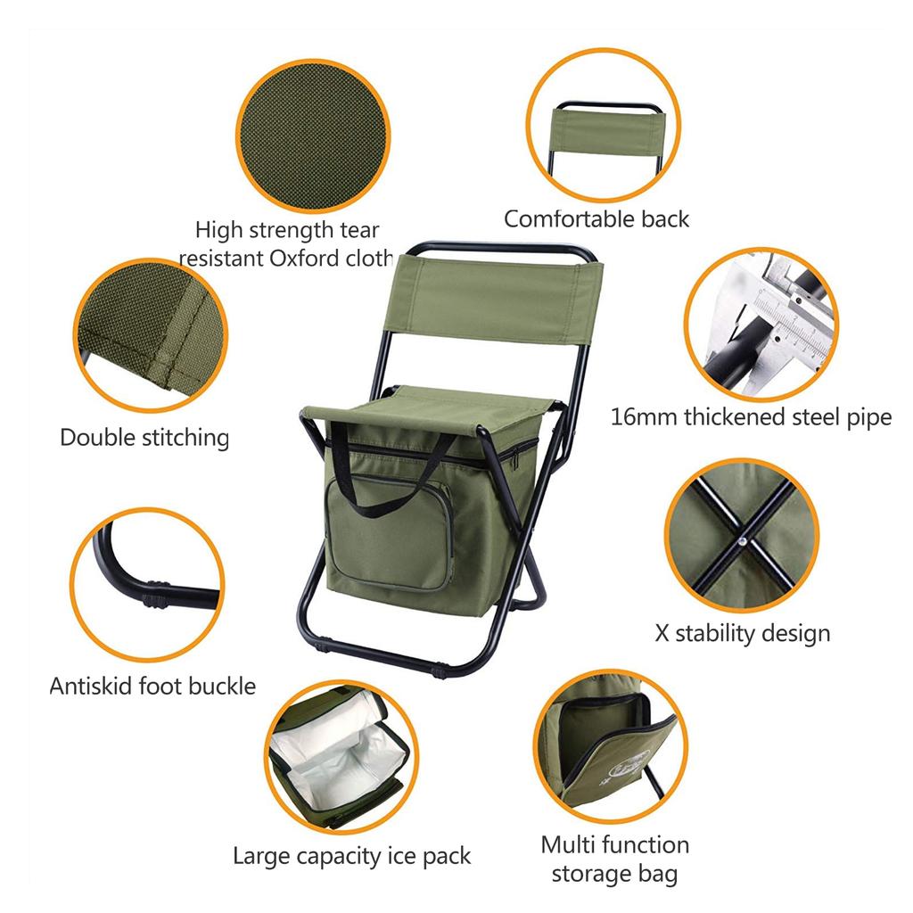 Портативный складной стул-холодильник для отдыха на природе 3 в 1, стул для кемпинга, рыбалки со спинкой