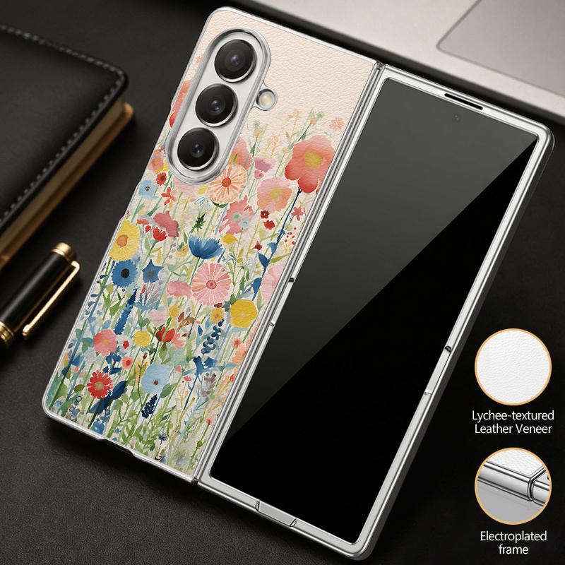 Пасторальный чехол с полевыми цветами для Samsung Z Fold 8 Ultra 7 6 5 Гибридный 3-в-1 Кожаная накладка с покрытием Складной чехол для телефона для Galaxy Z Fold8 Fold7 Fold6