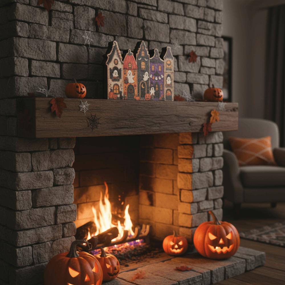 Vintage Finish Wooden Haunted House Multi-layer Rustic Autumn Ornament Interior Designer