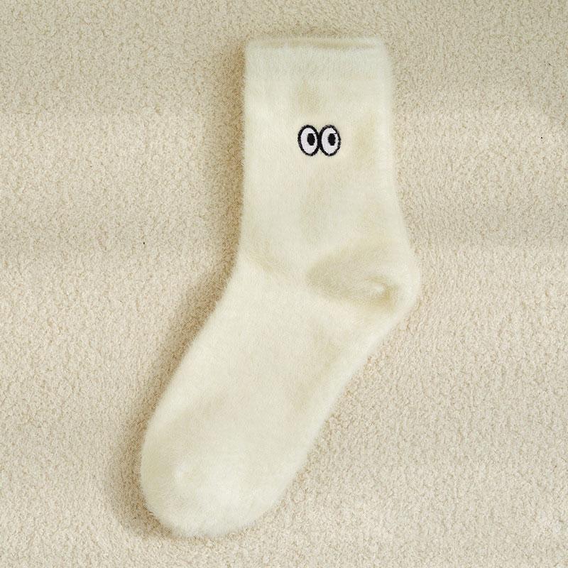 5pairs Women Funny Socks White Winter Warm Socks Smile Cute Kawaii Anime Floor Socks Lolita Y2k Thicken Fuzzy Socks