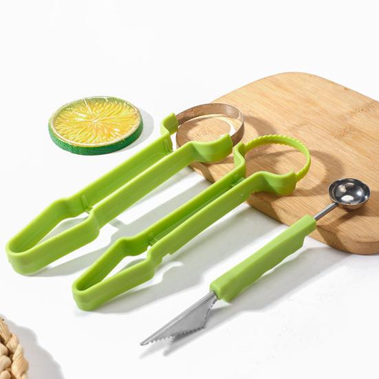 3-в-1 Лопатка для фруктовых шариков Ложка для дыни Сепаратор мякоти Инструменты для резьбы по фруктам из нержавеющей стали для дыни, арбуза, киви, кухонных фруктов