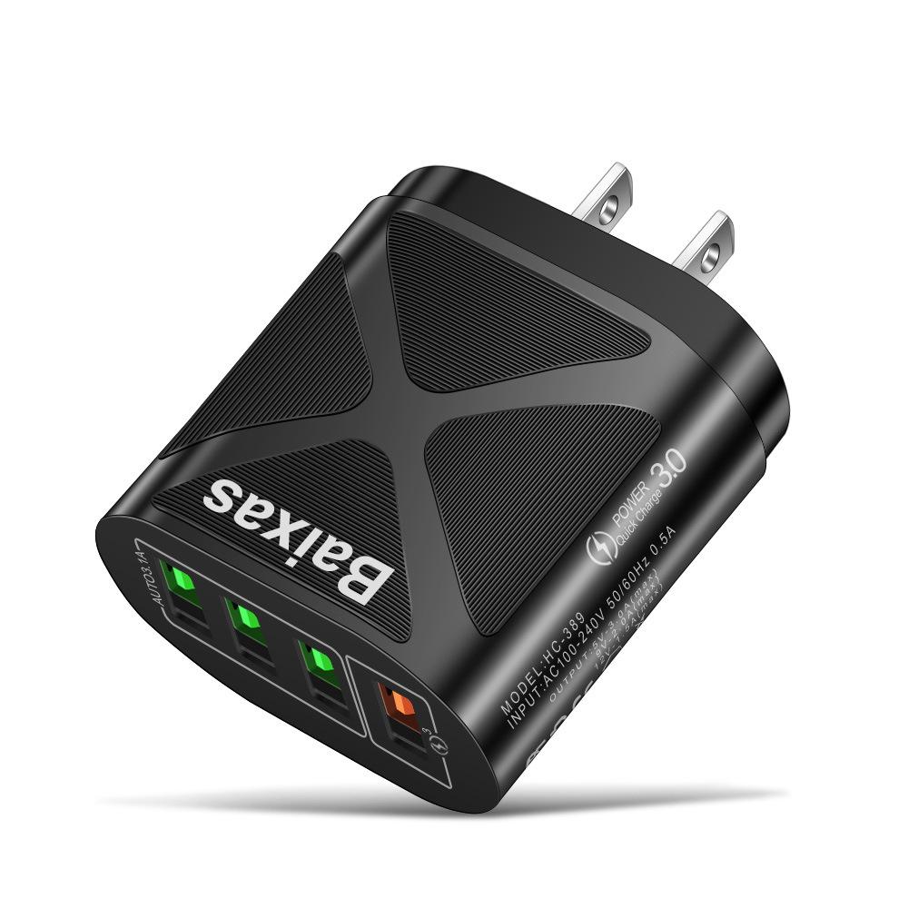 Многопортовое USB-зарядное устройство с быстрой зарядкой QC3.0, 4 порта, 5 В/9 В/12 В, Совместимо со стандартами ЕС/США/Великобритании/Австралии
