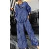 European and American Summer Women Clothes Rubber Band Back Drawstring Button Wide Leg Pants Set Wide Leg Pants Set