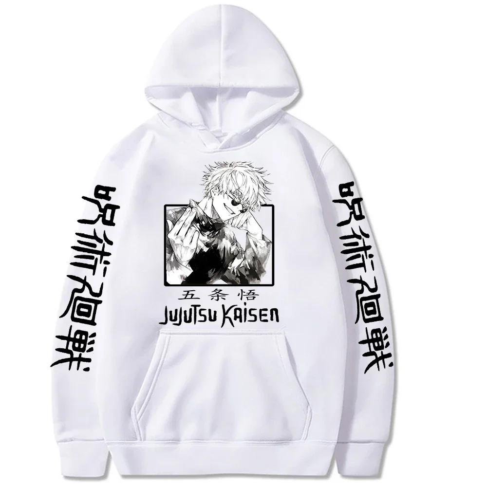 Толстовка с капюшоном Jujutsu Kaisen с принтом аниме Gojou Satoru Harajuku Мужская одежда Флисовые толстовки с капюшоном Пуловеры Топы Свободные Длинные рукава
