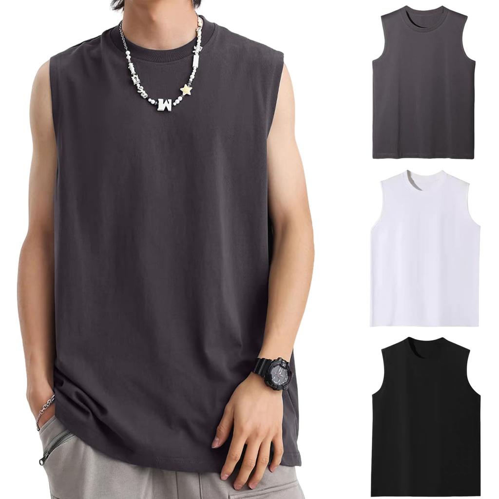 Ncfabg Tank Set of 3 or Sleeveless Short Summer Sweat Quick Inner Loose Large Size Set of 3 White Dark Men's Tops, 5, 100% Cotton, Men's T-Shirt,