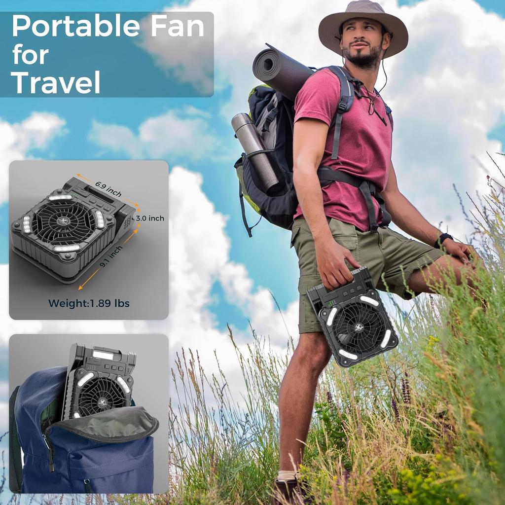 Portable Solar Fans with LED Lantern Rechargeable Powered Camping Folding Fan USB