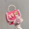 2025 New Girls Pearl Handbag Cartoon Cute Bow Princess Shoulder Bag Lace Small Satchel