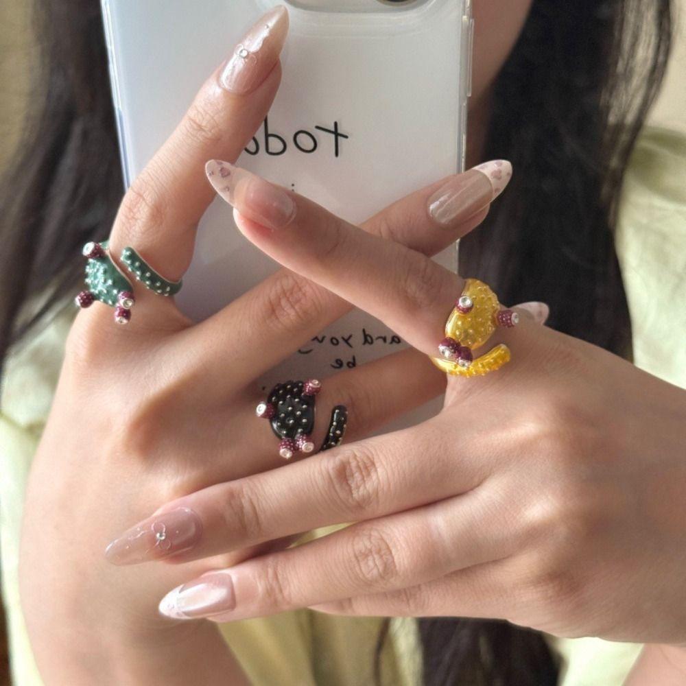 Капающее масло Кактус Капающее масло Кольцо Корейский стиль Эмалевое кольцо Модный дизайн Кольцо с росписью Подарок