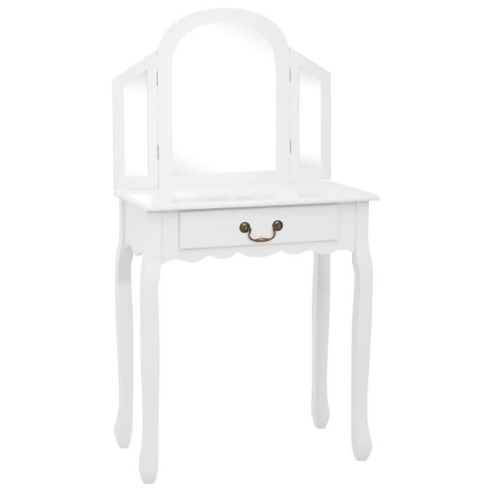 VidaXL Coiffeuse et tabouret Blanc 65x36x128 cm Bois de paulownia MDF