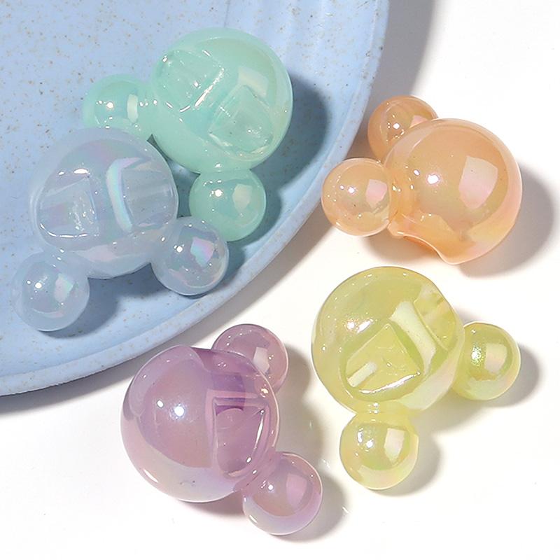 5Pcs/Lot 33×27mm Acrylic Beads Plated with Colorful Mickey Shaped Large Hole Beads For Jewelry Making Diy Headrope Phone Chain