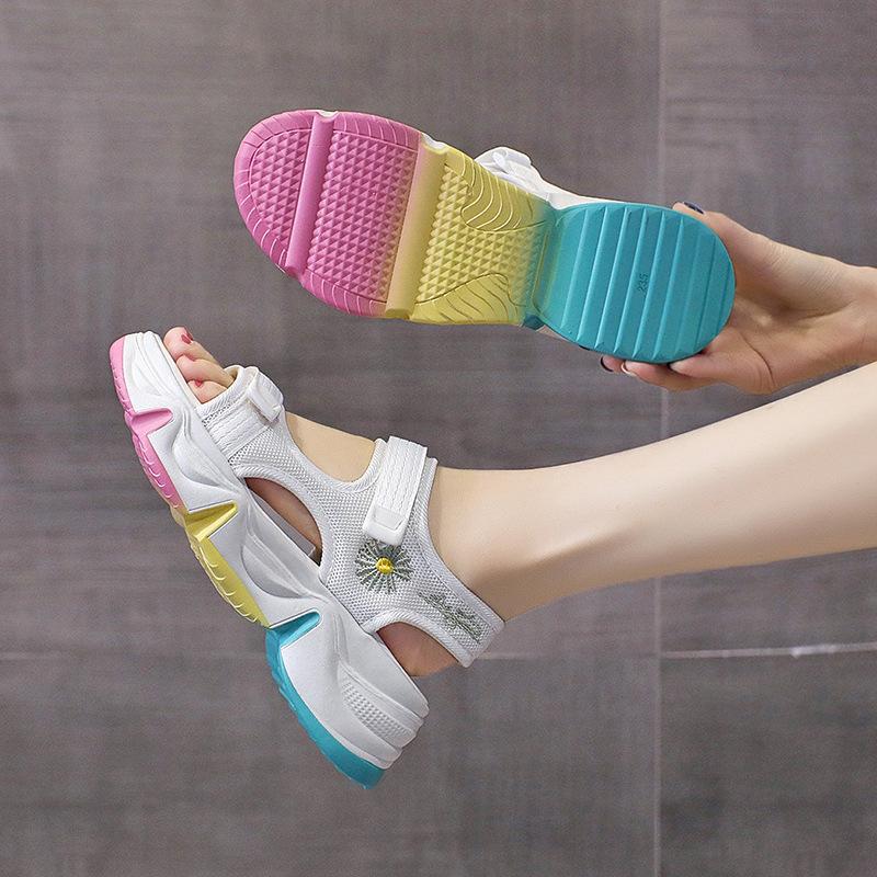 Summer Sandals Women's Summer New Rainbow Bottom Student Casual Sandals Velcro Thick Bottom Transport