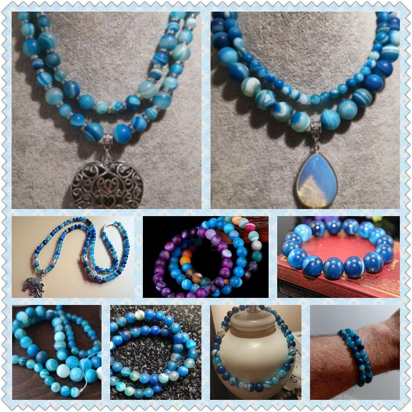 6 8 10 MM Matte Natural Stone Beads Polished Blue Stripes Agates Stone Beads Diy Spacer loose Beads for Jewelry Making bracelet