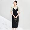 2024 Летнее Женское Элегантное Платье с Эффектом Двойки, Подчеркивающее Талию, с Коротким Рукавом