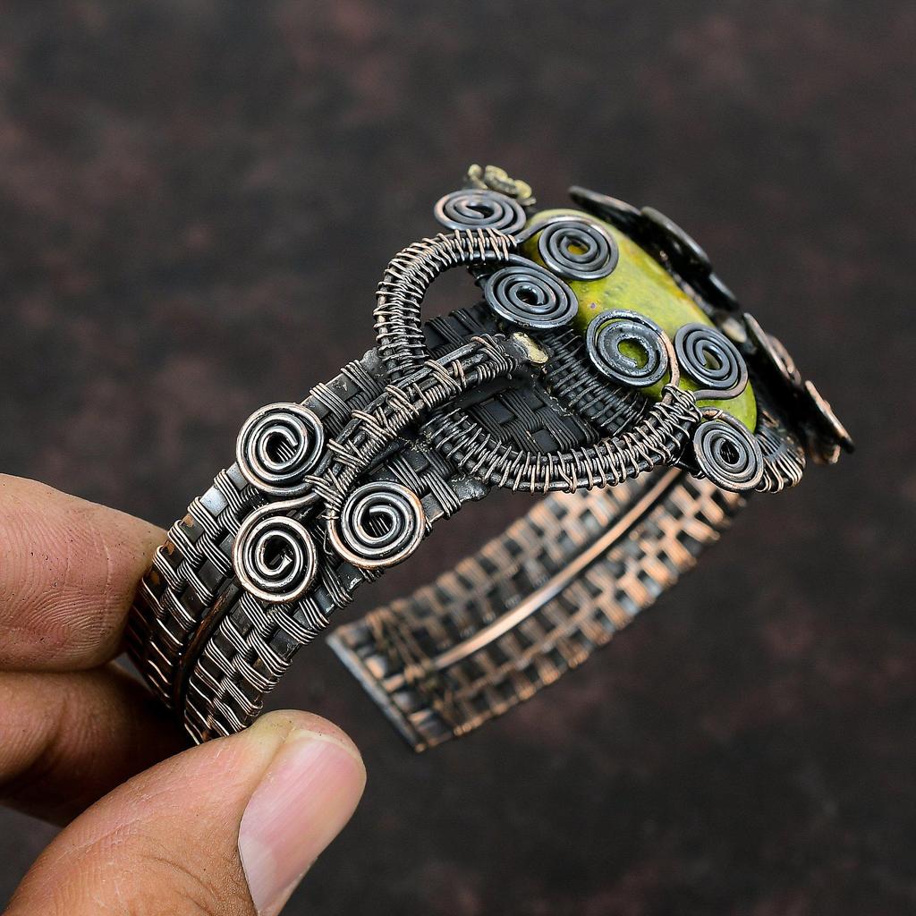 Стихтит Браслет-манжета Браслет из медной проволоки Регулируемый браслет-манжета Браслет из драгоценного камня Медная проволока Ювелирные изделия Браслет ручной работы Подарок для нее