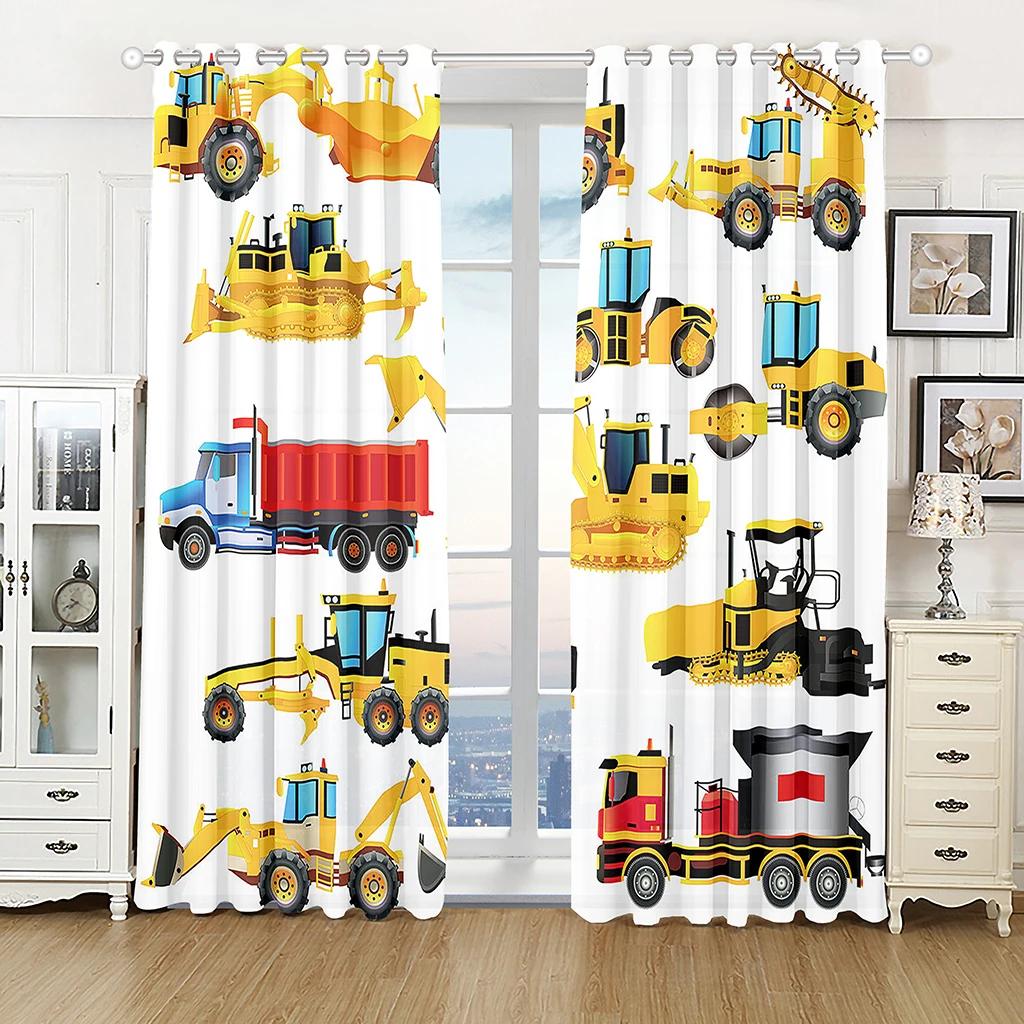 2 панели 3D мультфильм ферма трактор грузовик экскаватор бульдозер детские шторы для мальчиков детская комната кухня окна декор шторы