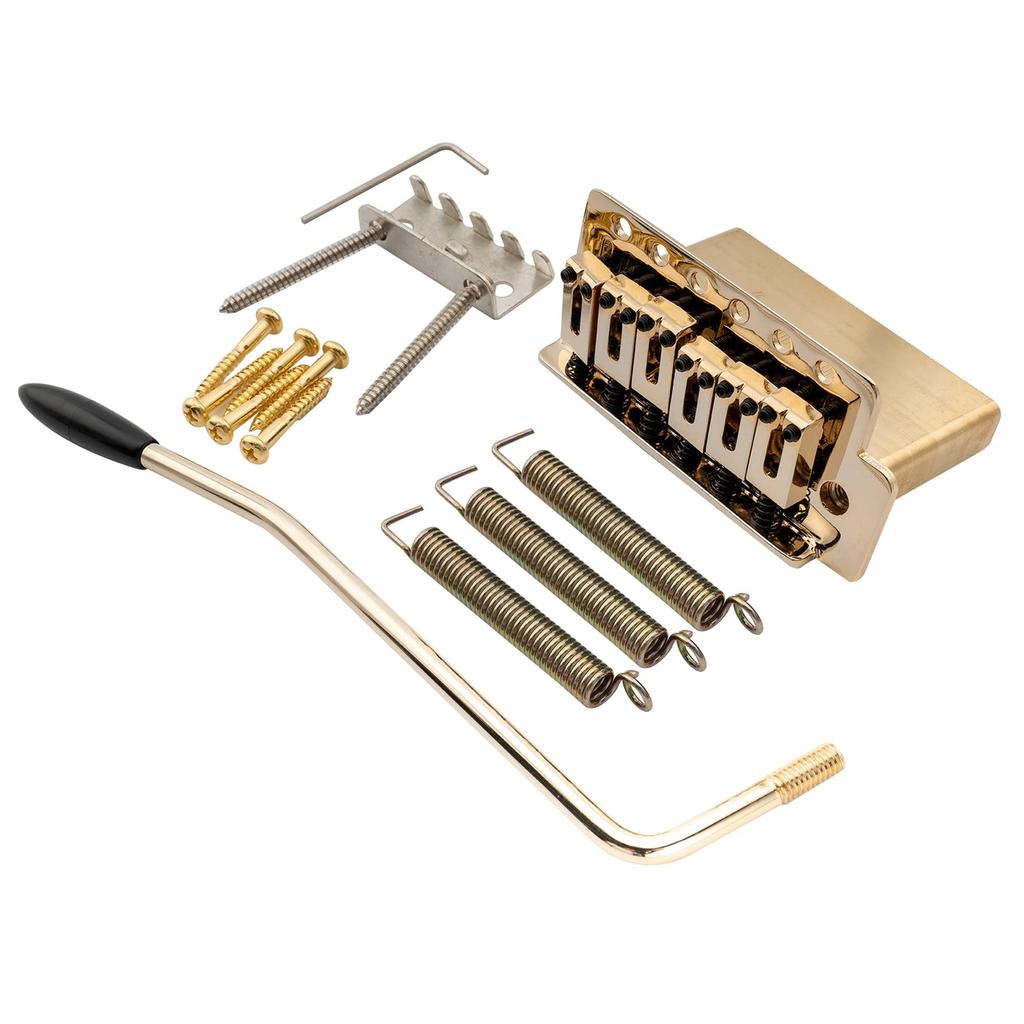 Musiclily Pro Modern Tremolo Unit Bridge with 40mm Solid Brass Block for Squier Stratocaster Electric Gold 10.5mm 6-Point Guitars,