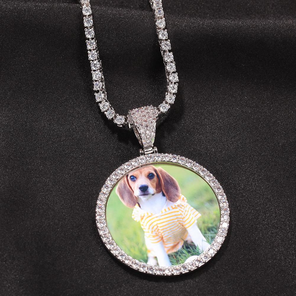 THE BLING KING Oversize Large Round Custom Photo Pendant Necklace Engrave Name Iced Out CZ Hiphop Jewelry Memory Gifts