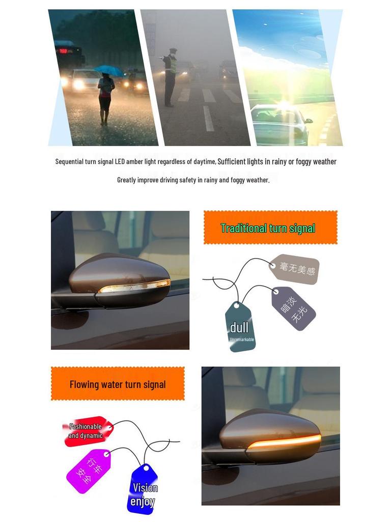 Blue-Tinted Sequential Turn Signal Light for Volkswagen Golf GT1 09-13 Rearview Mirror