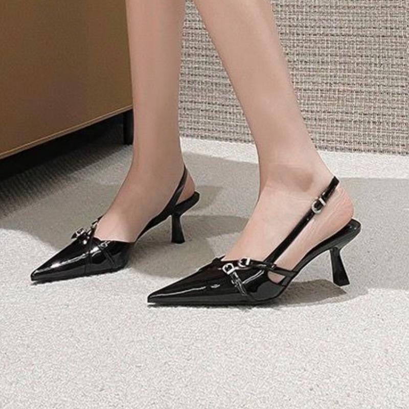 Модные сексуальные туфли-лодочки с острым носком, женские сандалии, летняя новая обувь 2025, слинбэки, вечерние шлепанцы, женские туфли для платья, брендовые туфли с пряжкой, Mujer
