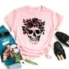 Maycaur Fashion Skull Flower Print Женская футболка Летняя повседневная женская футболка с коротким рукавом и круглым вырезом в стиле 90-х годов, женская футболка, топы