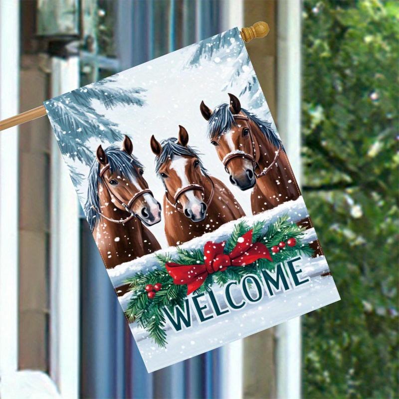 1pc, Welcome Winter Bow, Holly, Red Berries, And Horses -Or Double-Sided Garden Decoration Flags for Outdoor Decoration, Lawn Decoration, Welcome Fla