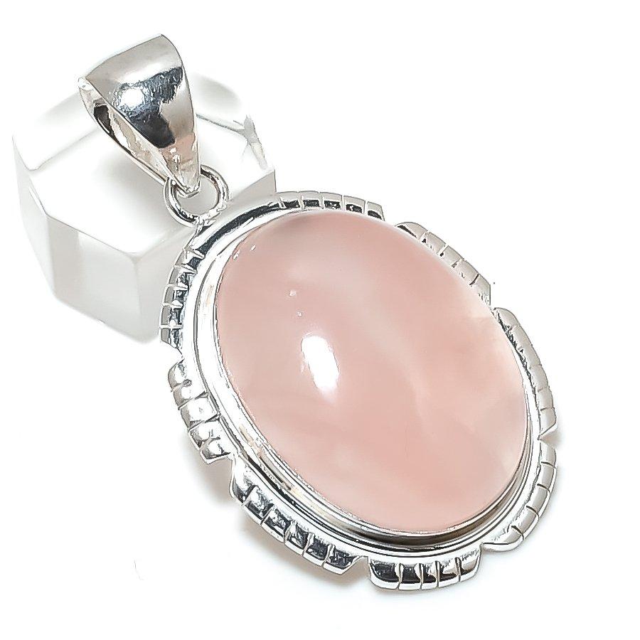 Natural Rose Quartz Gemstone 925 Sterling Silver Jewelry Pendant 2.05" Q2o87