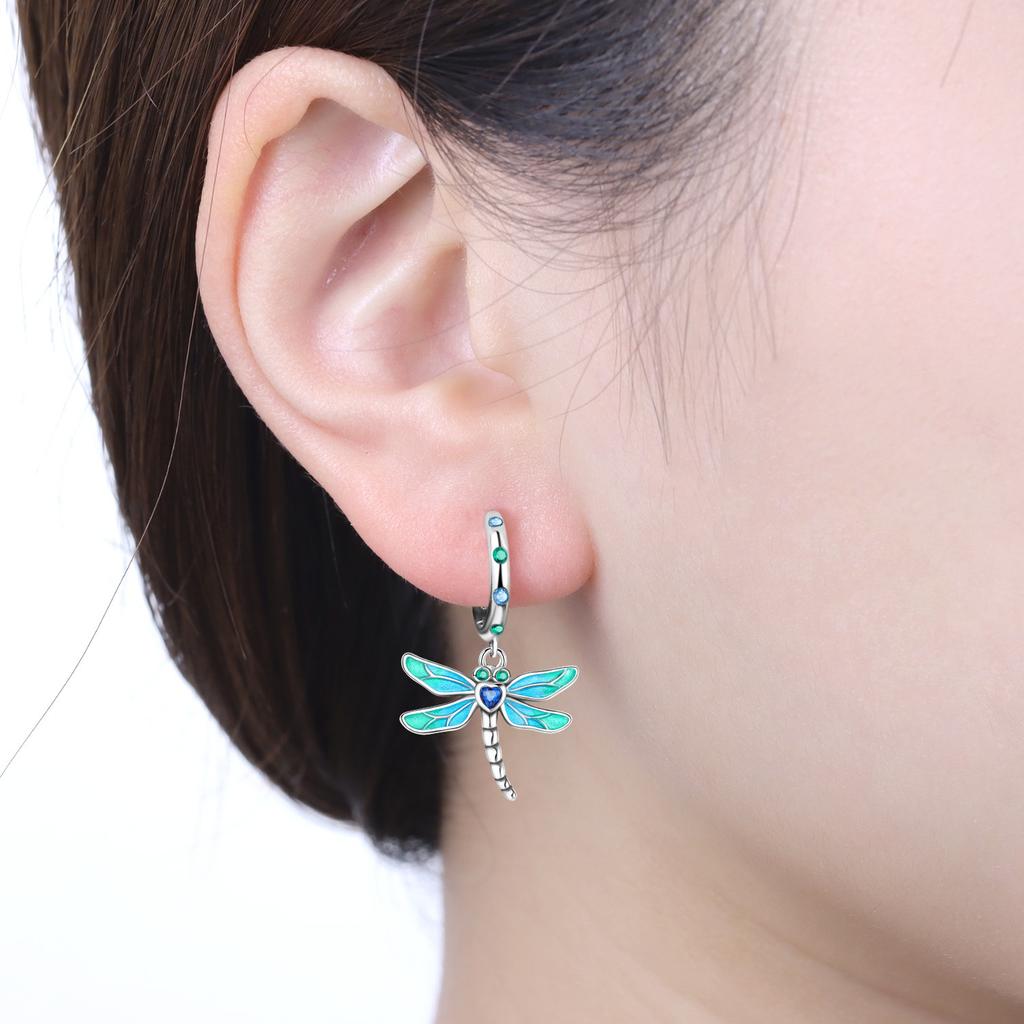 Серьги из серебра S925 с цирконием, бабочка, градиентная стрекоза, для женщин, подарок на день рождения