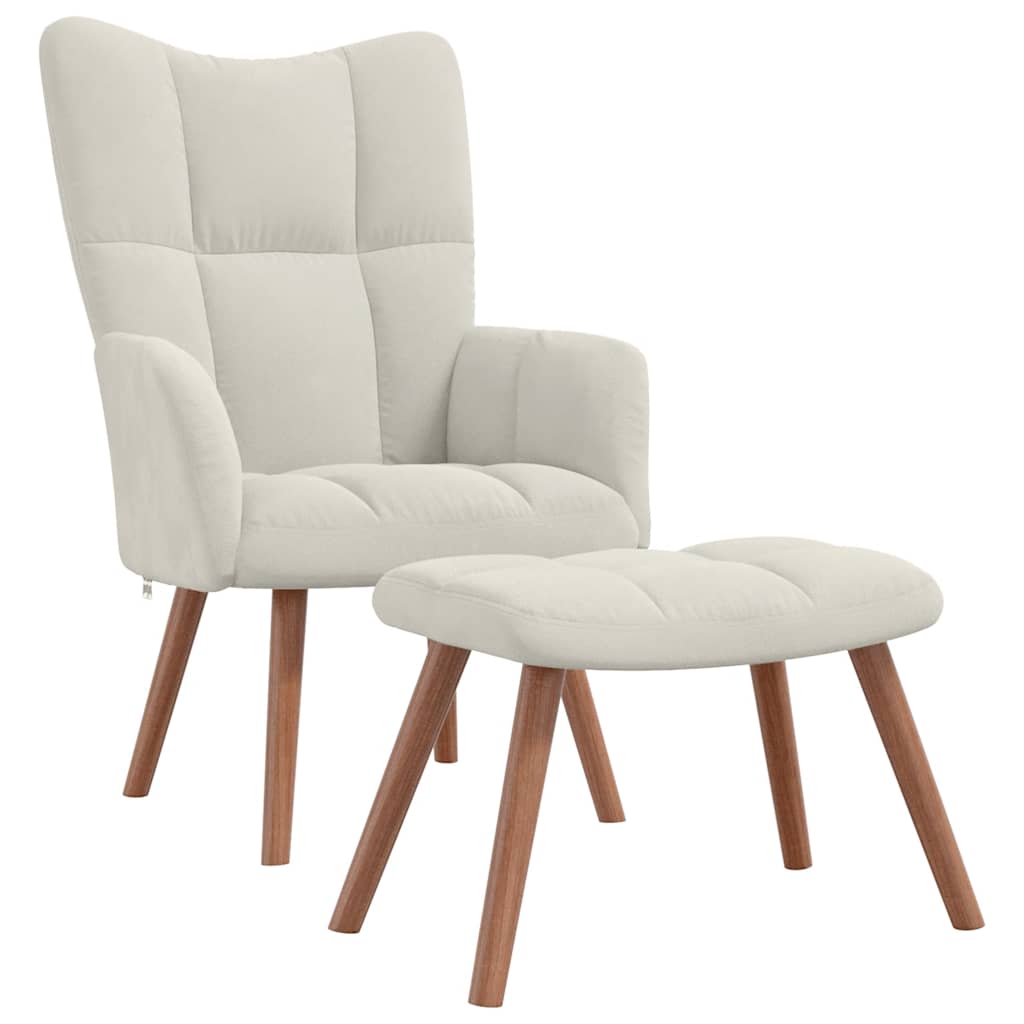 Cream White Velvet Relaxation Armchair with Footstool