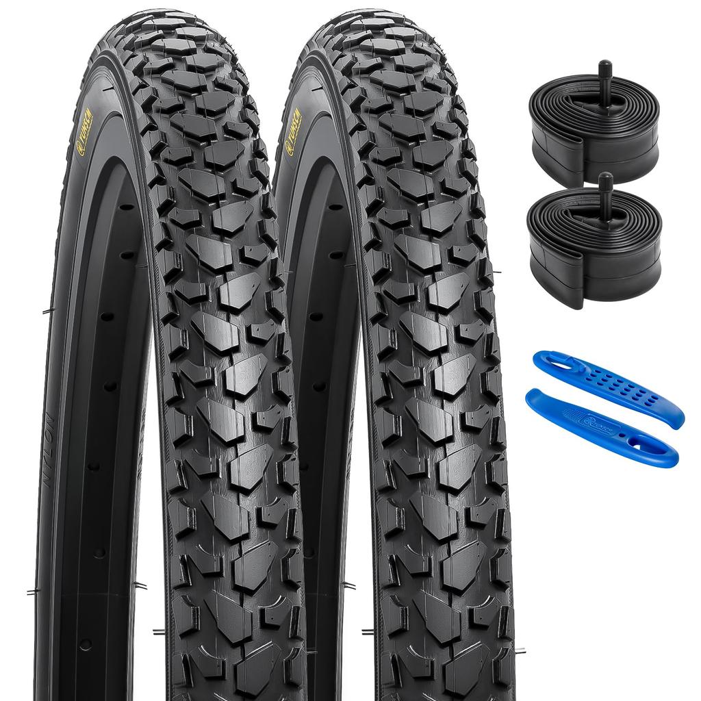 YunSCM Set of Bicycle Tires Tubes with 32mm Schrader Valves Tire for Mountain 2, 24x1.75 Tires, 24x1.75 47-507 + 24x1.5/1.75 + Levers, 24-inch 1.75