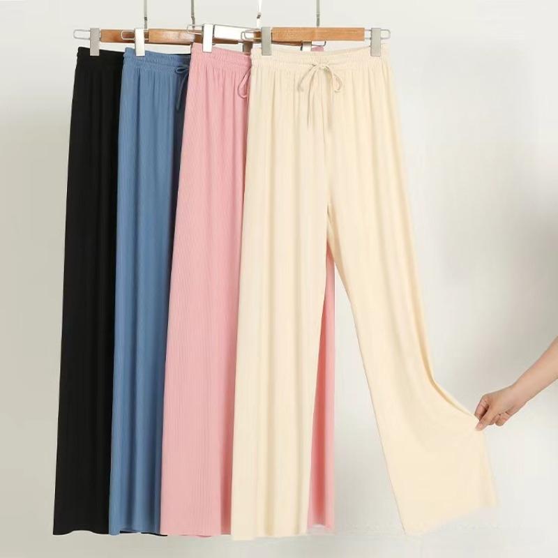 Ice Silk Pants Wide Leg Pants Loose High Waist Drawstring Slim Stretch Trousers Straight Pants