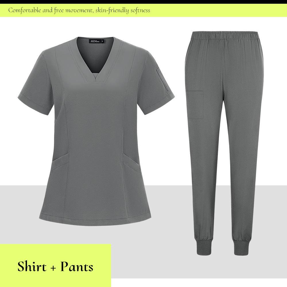 Детская больница Быстросохнущий костюм-скраб с V-образным вырезом - Комплект из двух предметов с коротким рукавом