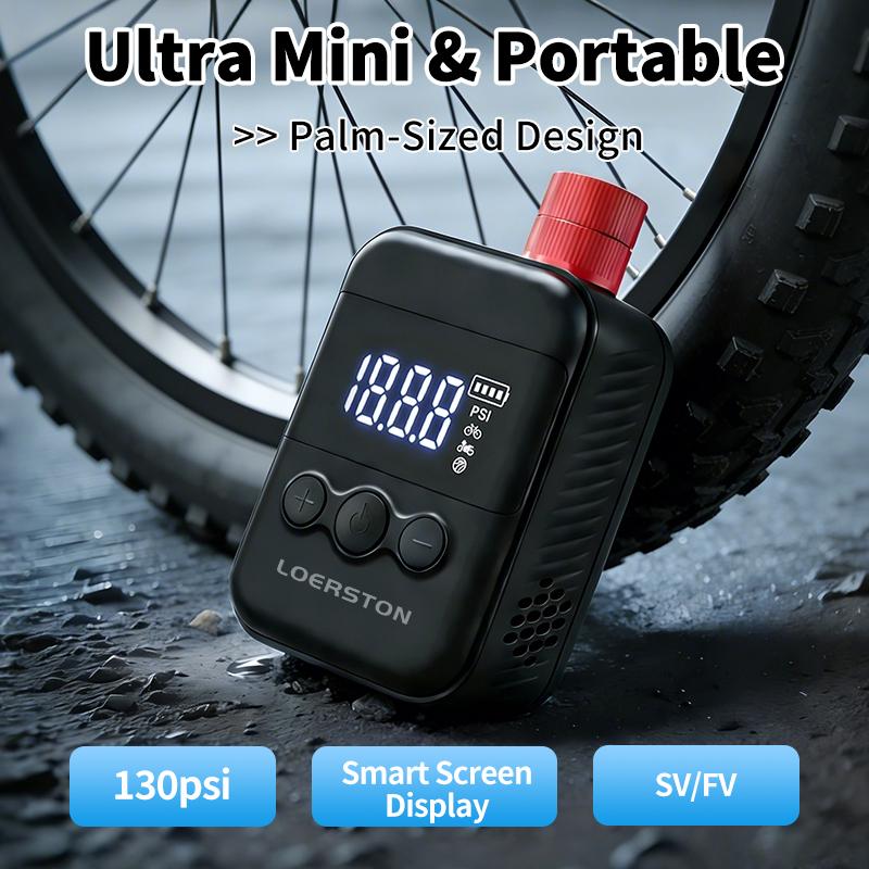 LOERSTON Mini Portable Electric Air Pump Digital Inflator 130PSI MTB Road Bike Accessories For Bike Schrader Presta Tires