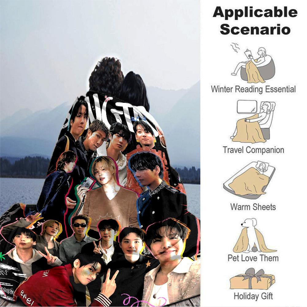 1Pc Bangtan Boys Star Collage Blanket Soft Throw Blanket For Home Bedroom Bed Sofa Travel Office Solid Christmas Blanket