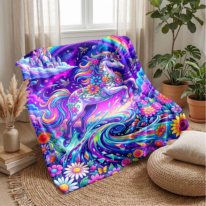 Rainbow Unicorn Fantasy Theme blanket Lightweight Warm Flannel Blanket Decorative Throw Blanket for Home Decoration