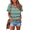 T Shirts For Women Pleated V Neck Dressy Casual Blouses Printing Short Sleeve Summer Tops Loose Fit
