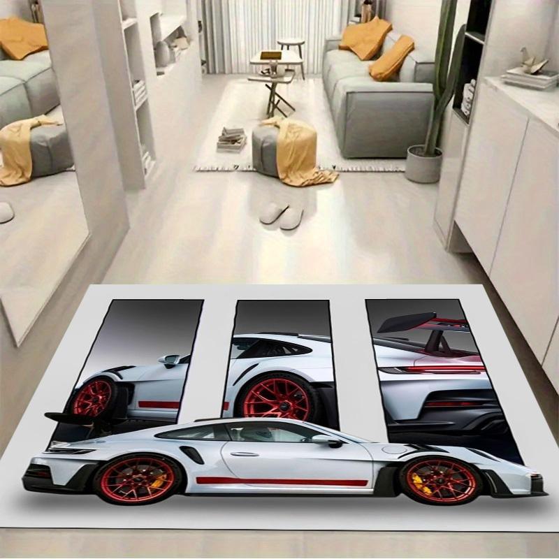 White Sport Car Red Wheel Multi‑Frame Print Area Rug Non‑Slip Rectangular Floor Mat Auto Fan Decor for Gaming Bedroom Living Room