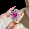 Luxury Temperament Rectangular Red Corundum Fluorescent Lamp Color-changing Full Diamond Temperament Short Earrings Women, Open Ring 2026