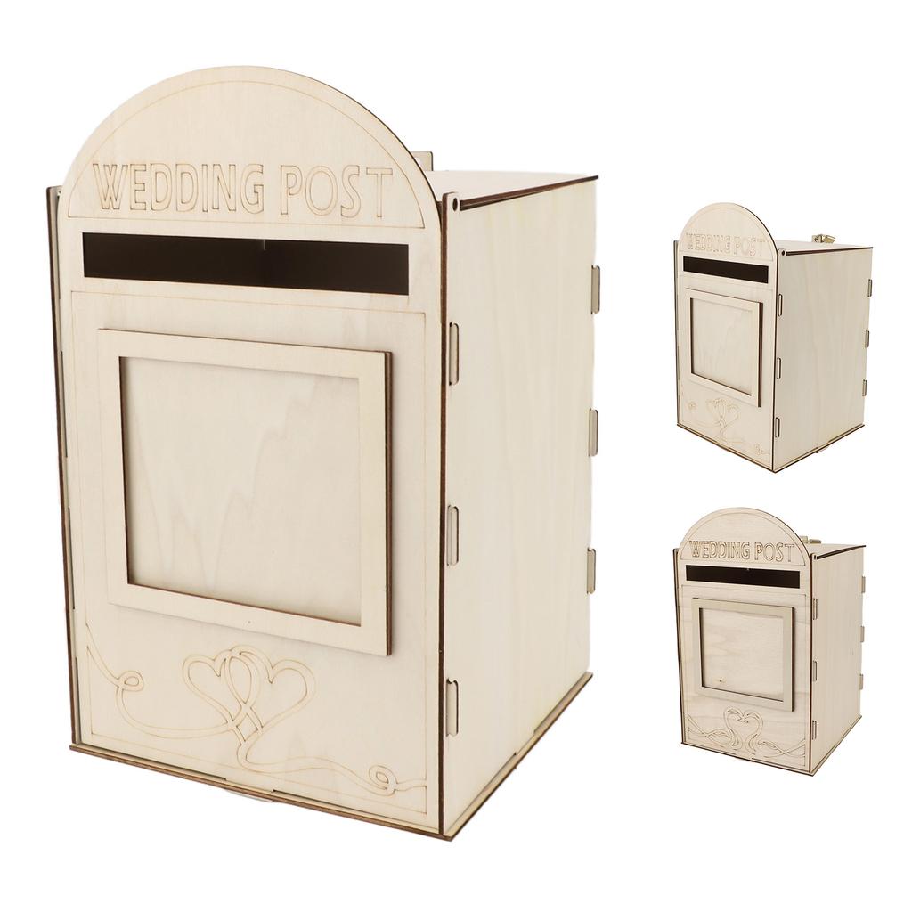 DIY Wooden Wedding Mailbox Post Box with Lock Key for Reception Wedding Anniversary Party Decoration