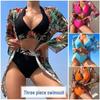 Хулудао 2024 Женский купальник-трикини европейско-американского стиля с высокой талией из трех предметов