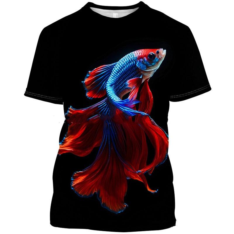 Koi Goldfish Pattern Summer Men's T-shirt Fun Fish 3D Printed Short Sleeved Top Fashionable Street Daily Casual Round Neck Pullover