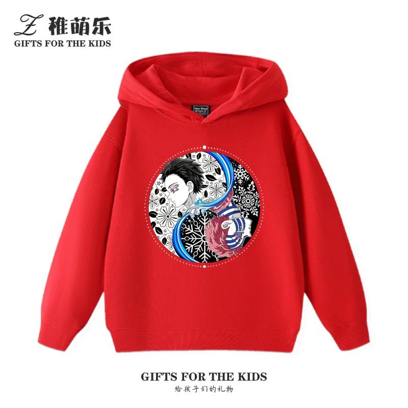 Sudaderas con capucha para niños con estampado de Demon Slayer, sudaderas informales de otoño/invierno para niños y niñas.