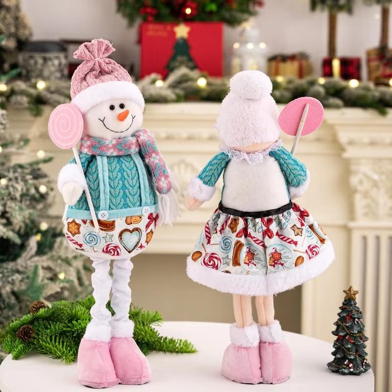 Snowman Elk Old Man Pink Telescopic Doll Children Xmas Gift Christmas Tree Decoration Home Wedding Party Supplies Plush Ornament