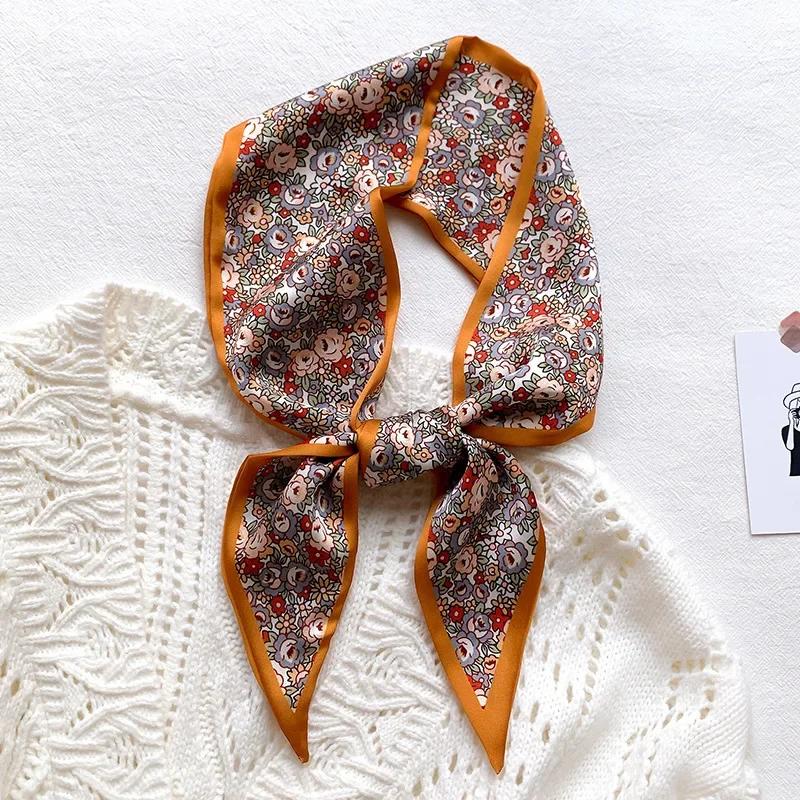 Модный принт шарф с лентой для волос, женский шейный галстук, сумка, шарфы, атласные шелковые узкие платки, женские платки с цветочными полосами, новинка 2022 года