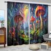 2pcs Magic Mushroom Printed Curtain for Home Decor - Rod Pocket Window Treatment for Bedroom, Office, Kitchen and Living Room