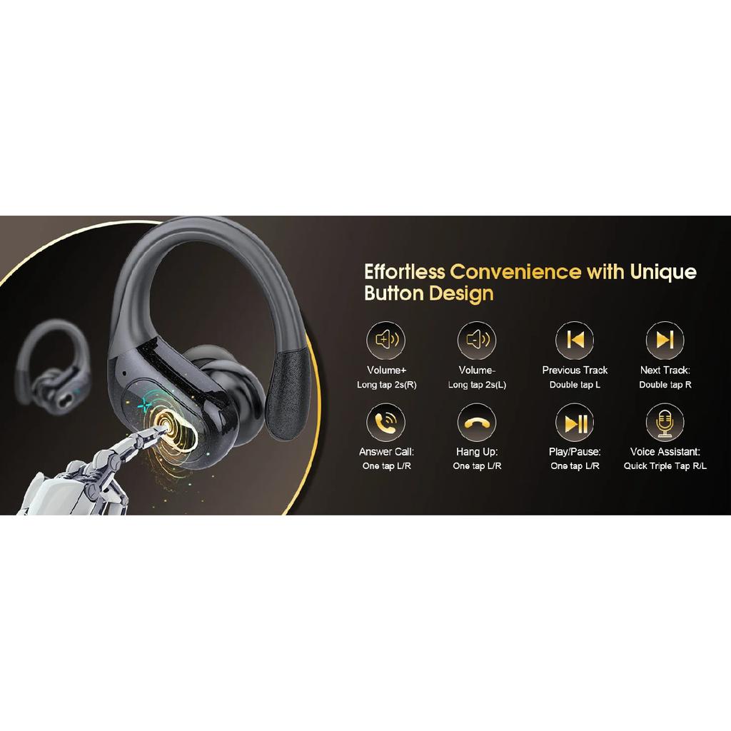 TWS Sports Earbuds Bluetooth 5.4 HIFI Bass Wireless Headphones LED Touch Hands-free Earphone Noise Cancelling Waterproof Headset