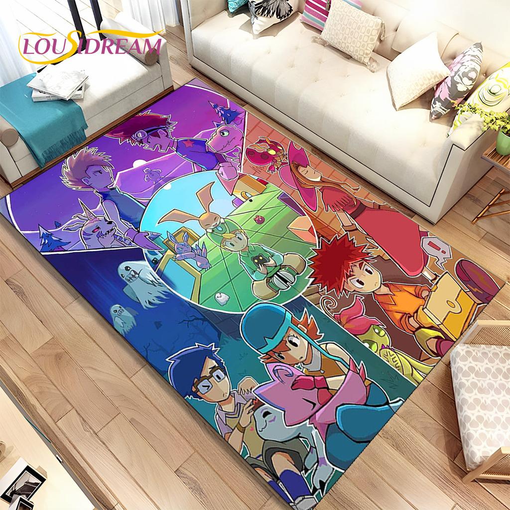 Cartoon Digimon Adventure Area Rug Large,Carpet Rug for Living Room Bedroom Sofa Doormat Decoration, Non-slip Floor Mat Cover 3D