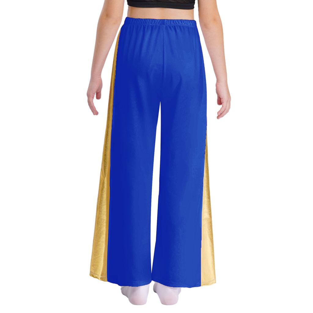 Girls Liturgical Dance Pants Metallic Patchwork High Waist Elastic Band Wide Leg Loose Trousers