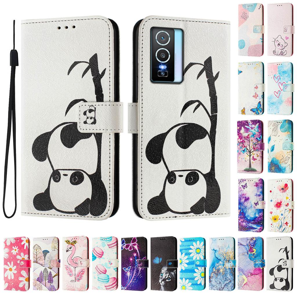 Cute Panda Luxury Painted Leather Case Wallet Book Style Cover for Vivo Y20,Y35,Y51A,Y56,V27,Y78,V29,Y27,Y33S,Y19,V29E,Y17S,Y30,S19...